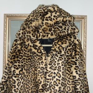 Cheetah Print Faux Fur Hooded Ears Coat